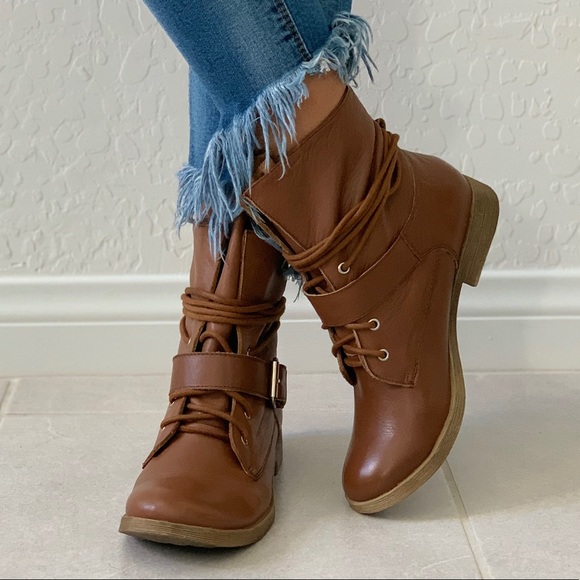 Buckle Shoes - NIB Preppy Leather Buckle Combat Moto Boots